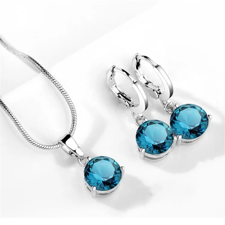 925 Sterling Silver Trendy Crystal Pendant Necklace Earrings Jewelry Set for Women Girls Wedding Engagement Fashion Jewelry