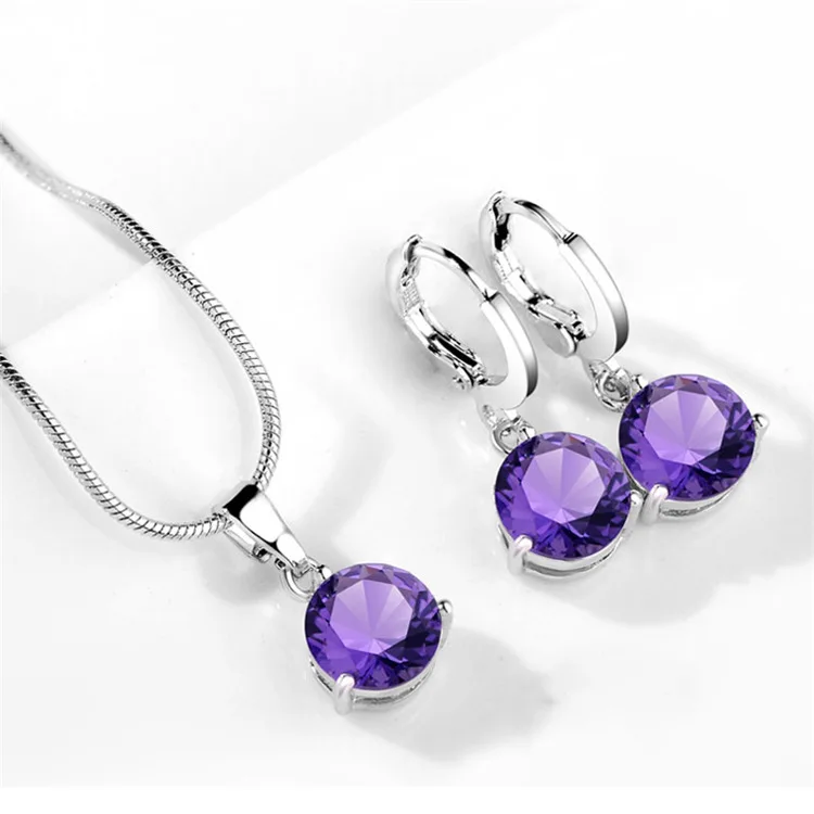 925 Sterling Silver Trendy Crystal Pendant Necklace Earrings Jewelry Set for Women Girls Wedding Engagement Fashion Jewelry