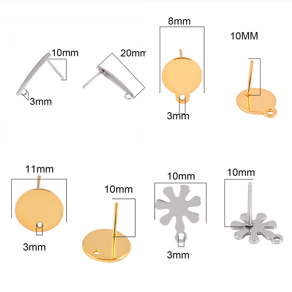 20pcs/lot 316 Stainless Steel Earring Star Geometric Earrings Stud Earring Posts Connector For DIY Jewelry Making Supplies Pins