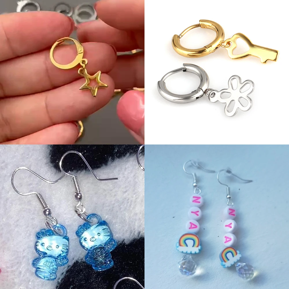 20pcs/lot 316 Stainless Steel Earring Star Geometric Earrings Stud Earring Posts Connector For DIY Jewelry Making Supplies Pins