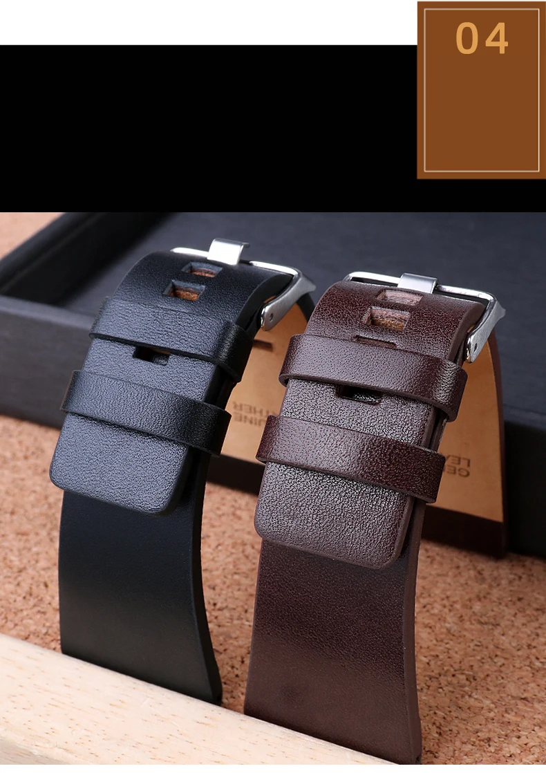 26MM 28MM 30MM 32MM For Diesel Watchbands Men's Wrist Large Size Watch Bands POlice Black Brown Genuine Calf Hide Leather Strap