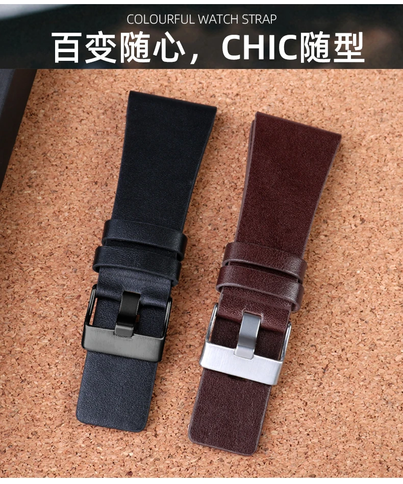 26MM 28MM 30MM 32MM For Diesel Watchbands Men's Wrist Large Size Watch Bands POlice Black Brown Genuine Calf Hide Leather Strap