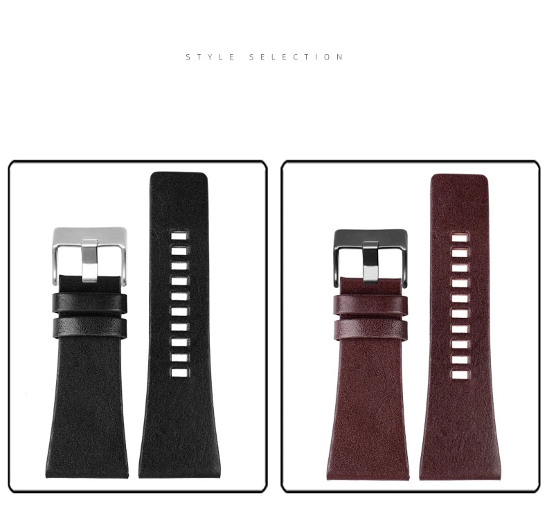26MM 28MM 30MM 32MM For Diesel Watchbands Men's Wrist Large Size Watch Bands POlice Black Brown Genuine Calf Hide Leather Strap
