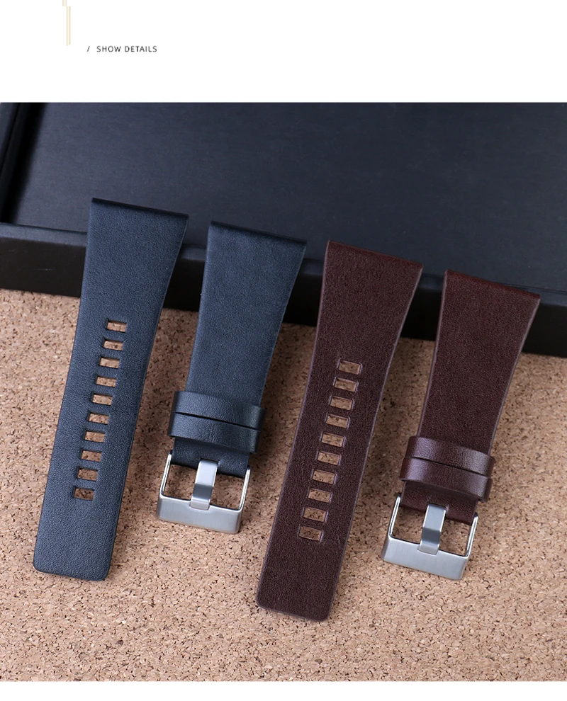 26MM 28MM 30MM 32MM For Diesel Watchbands Men's Wrist Large Size Watch Bands POlice Black Brown Genuine Calf Hide Leather Strap