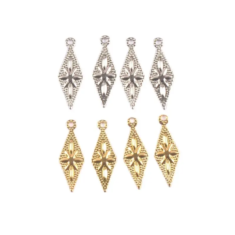 50pcs Gold and silver Filigree Wraps rhombus Pendant Metal Crafts for Headwear and jewelry accessories 8x21mm YKL0911