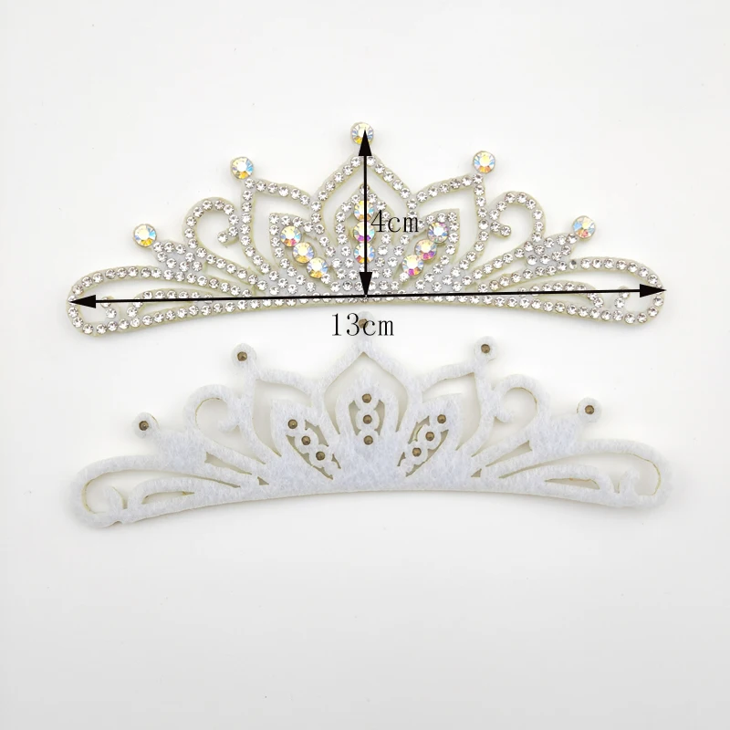 13*4CM Princess Rhinestone White Crown Applique For Craft Wedding Clothing Decor Patch DIY Headwear Hair Clip Accessories