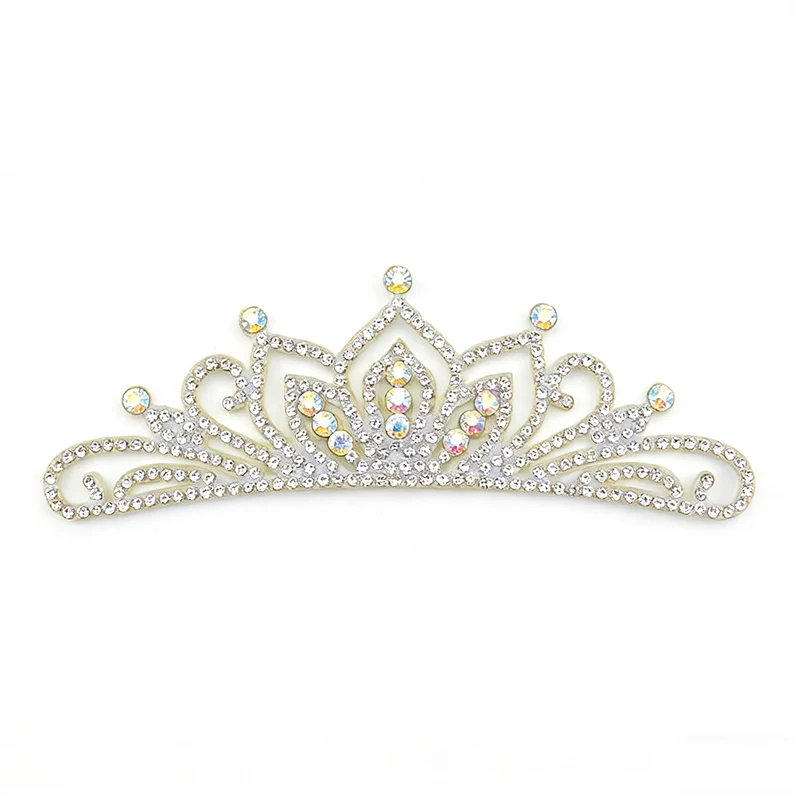 13*4CM Princess Rhinestone White Crown Applique For Craft Wedding Clothing Decor Patch DIY Headwear Hair Clip Accessories