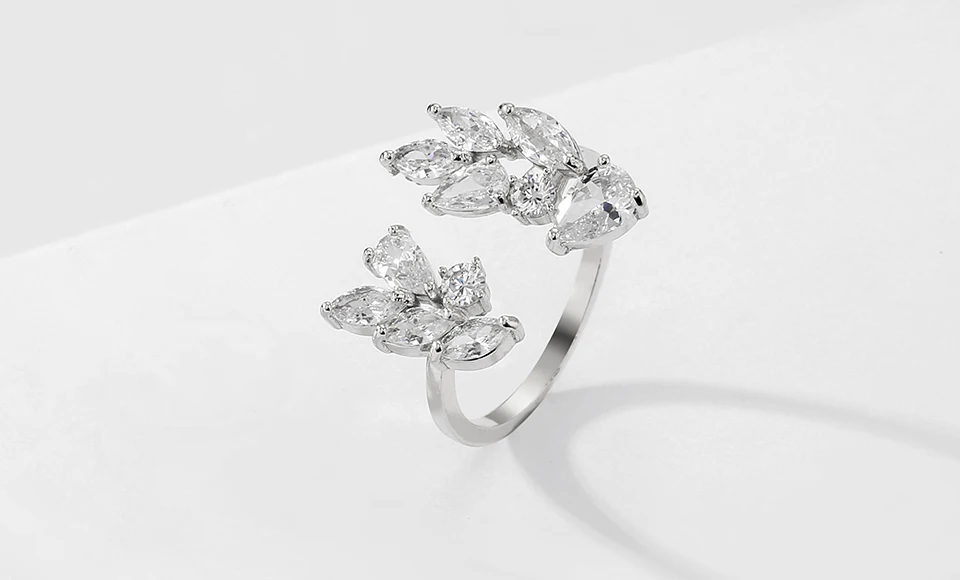 ZAKOL Fashion Wedding Ring for Women Leaf Shape Clear Cubic Zirconia Rings Party Jewelry Wholesale