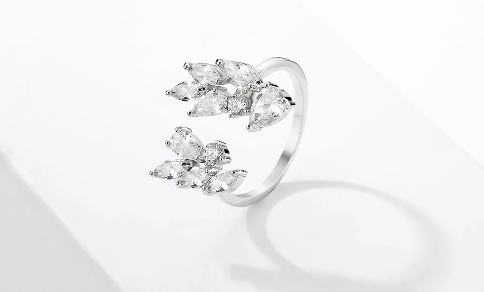 ZAKOL Fashion Wedding Ring for Women Leaf Shape Clear Cubic Zirconia Rings Party Jewelry Wholesale