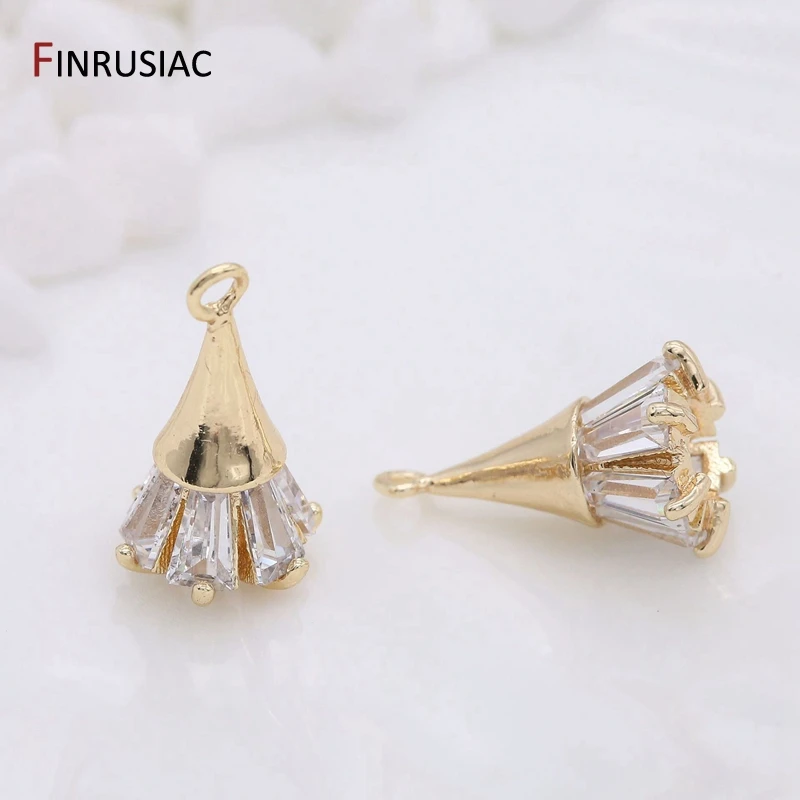 Supplies Of Jewellery 14K gold-plated copper metal inlaid zircon Flowers Pendant For Earrings Necklaces Findings Components