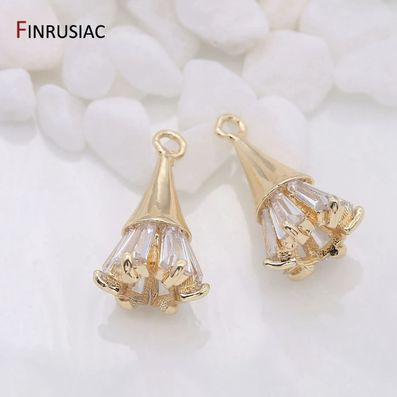 Supplies Of Jewellery 14K gold-plated copper metal inlaid zircon Flowers Pendant For Earrings Necklaces Findings Components