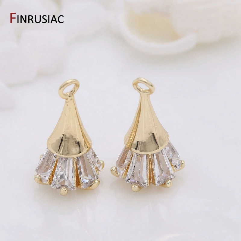 Supplies Of Jewellery 14K gold-plated copper metal inlaid zircon Flowers Pendant For Earrings Necklaces Findings Components