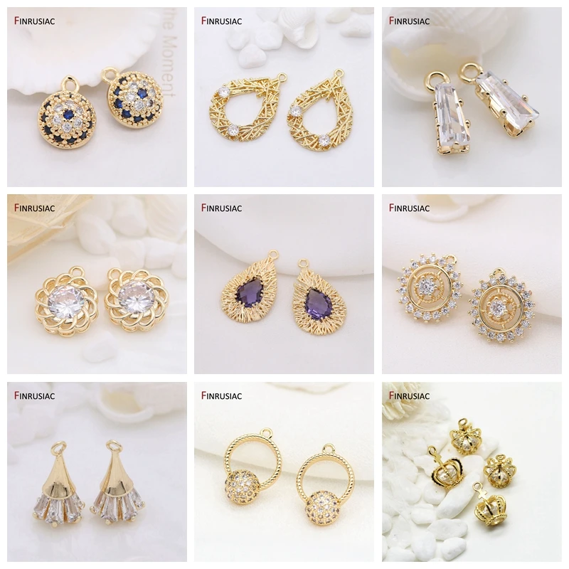 Supplies Of Jewellery 14K gold-plated copper metal inlaid zircon Flowers Pendant For Earrings Necklaces Findings Components