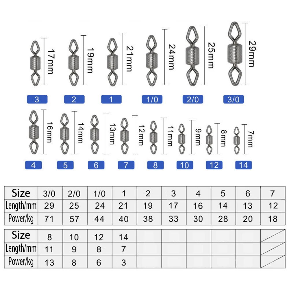 DNDYUJU 50pcs Fishing Connector Diamond Eye Impressed Rolling Swivel 8-Word Ring Connector Swivel Solid Ring For Carp Fishhooks