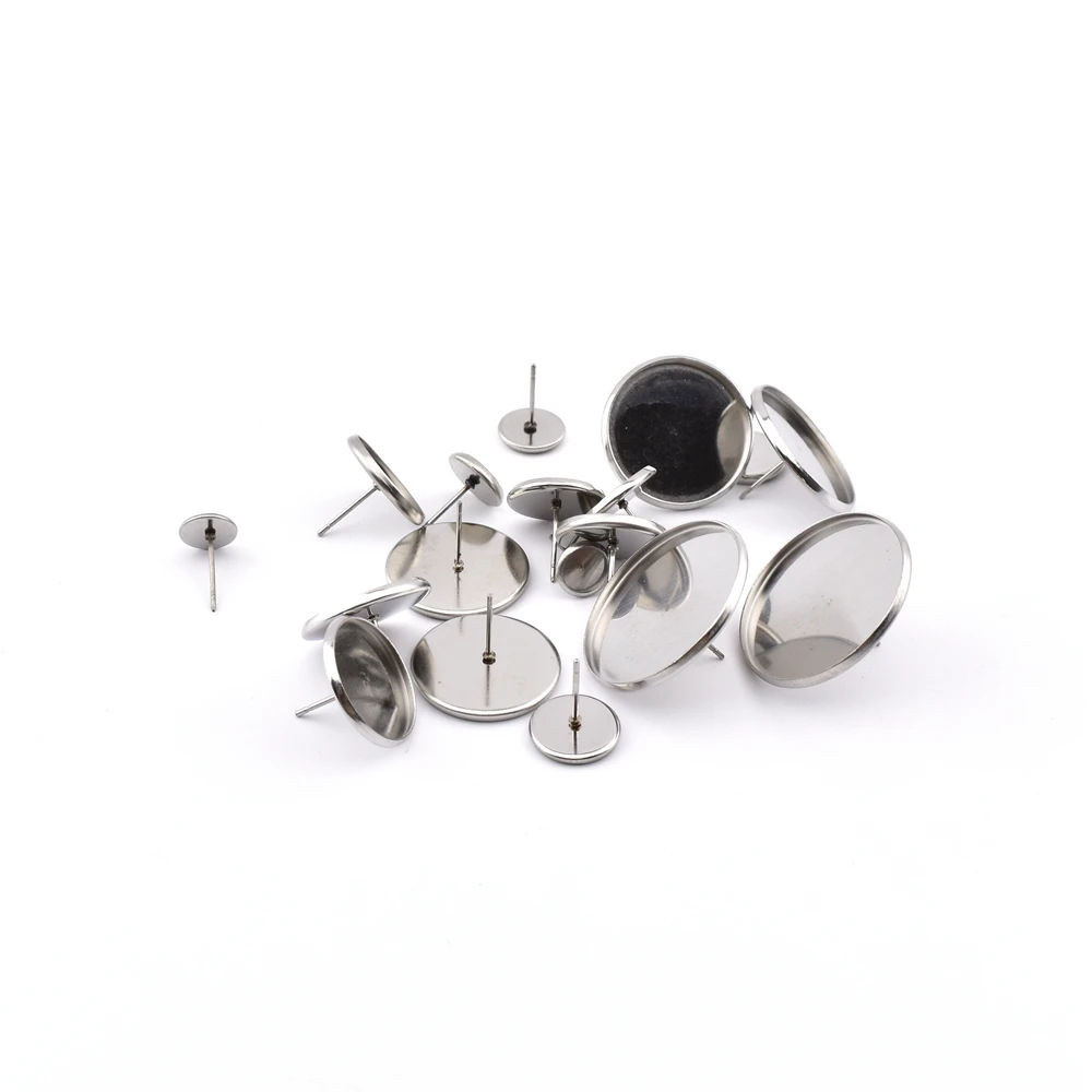 10-20Pcs/Lot 6-25mm Stainless Steel Blank Earring Base Cameo Base Cabochons Bezels Earring Studs Setting for Jewelry Making