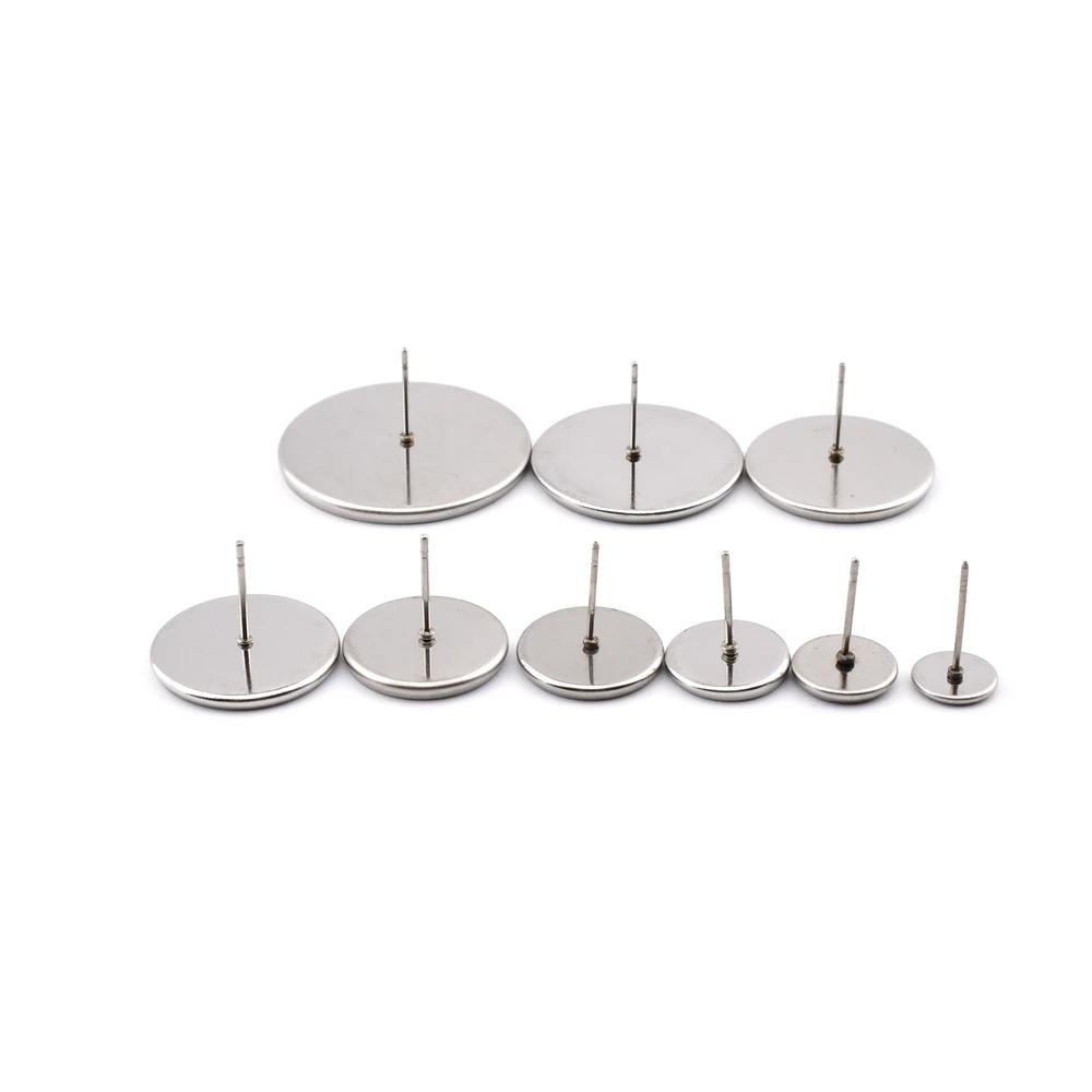 10-20Pcs/Lot 6-25mm Stainless Steel Blank Earring Base Cameo Base Cabochons Bezels Earring Studs Setting for Jewelry Making