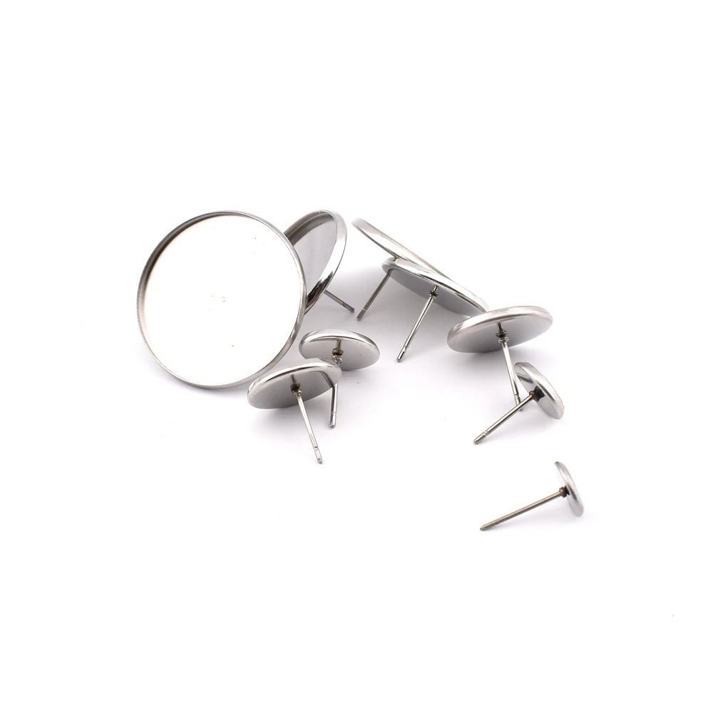 10-20Pcs/Lot 6-25mm Stainless Steel Blank Earring Base Cameo Base Cabochons Bezels Earring Studs Setting for Jewelry Making