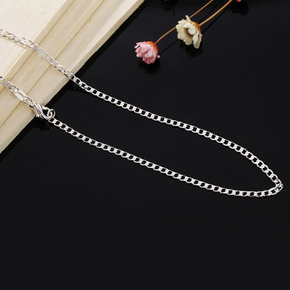 925 Sterling Silver Necklace 16/18/20/22/24/26/28/30 Inches Classic 2MM Flat Sideways chain for Women Men Jewelry Gift party