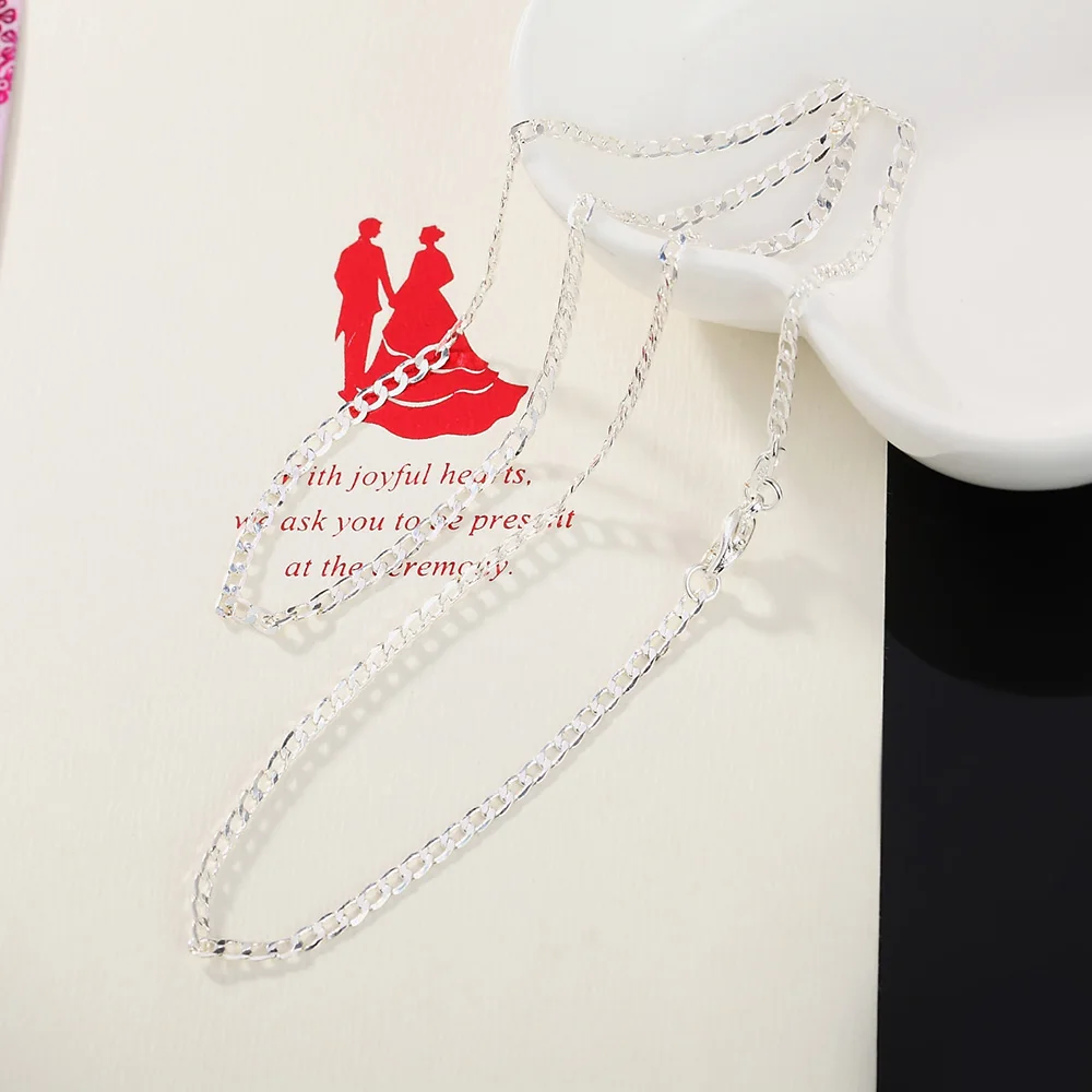 925 Sterling Silver Necklace 16/18/20/22/24/26/28/30 Inches Classic 2MM Flat Sideways chain for Women Men Jewelry Gift party