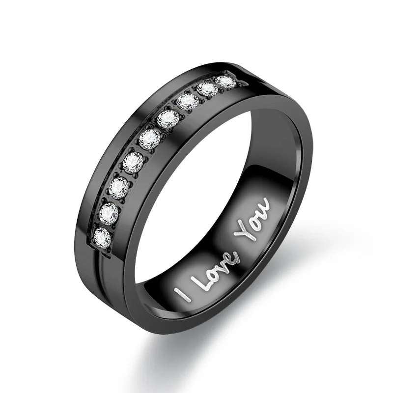 Fashion Stainless Steel Couple Engagement Rings For Women Men Crystal I LOVE YOU Ring 2021 Wedding Jewelry Gift