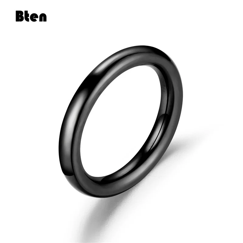 Bten 3mm Thin Rings Female Jewelry Man Black Silver Color Gold Color Stainless Steel Elegant Party Tail Smooth Ring for Women