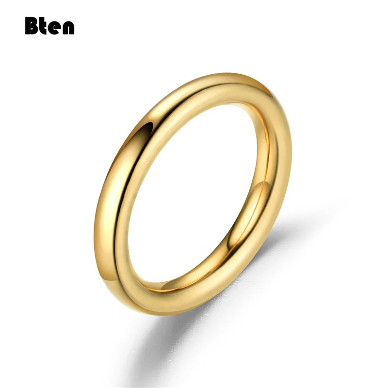 Bten 3mm Thin Rings Female Jewelry Man Black Silver Color Gold Color Stainless Steel Elegant Party Tail Smooth Ring for Women