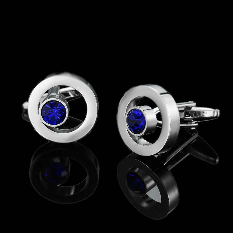 Summer new high quality brass hand inlaid Blue Crystal zircon Cufflinks classic style men's jewelry gifts