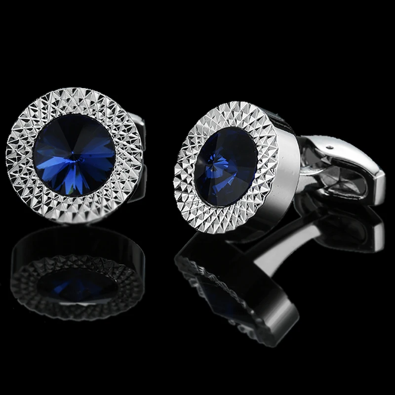 Summer new high quality brass hand inlaid Blue Crystal zircon Cufflinks classic style men's jewelry gifts