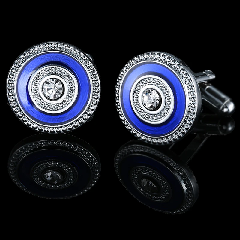Summer new high quality brass hand inlaid Blue Crystal zircon Cufflinks classic style men's jewelry gifts
