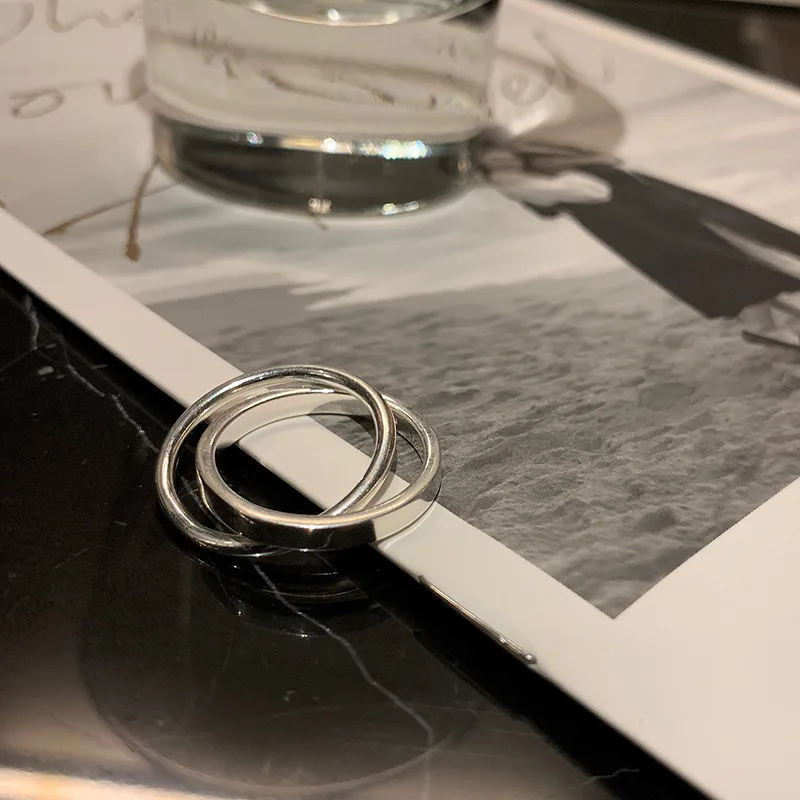 LIVVY Minimalist Fashion Oval Shaped Black Drop Glaze Silver Color Open Ring Double Temperament Jewelry Gift For Woman
