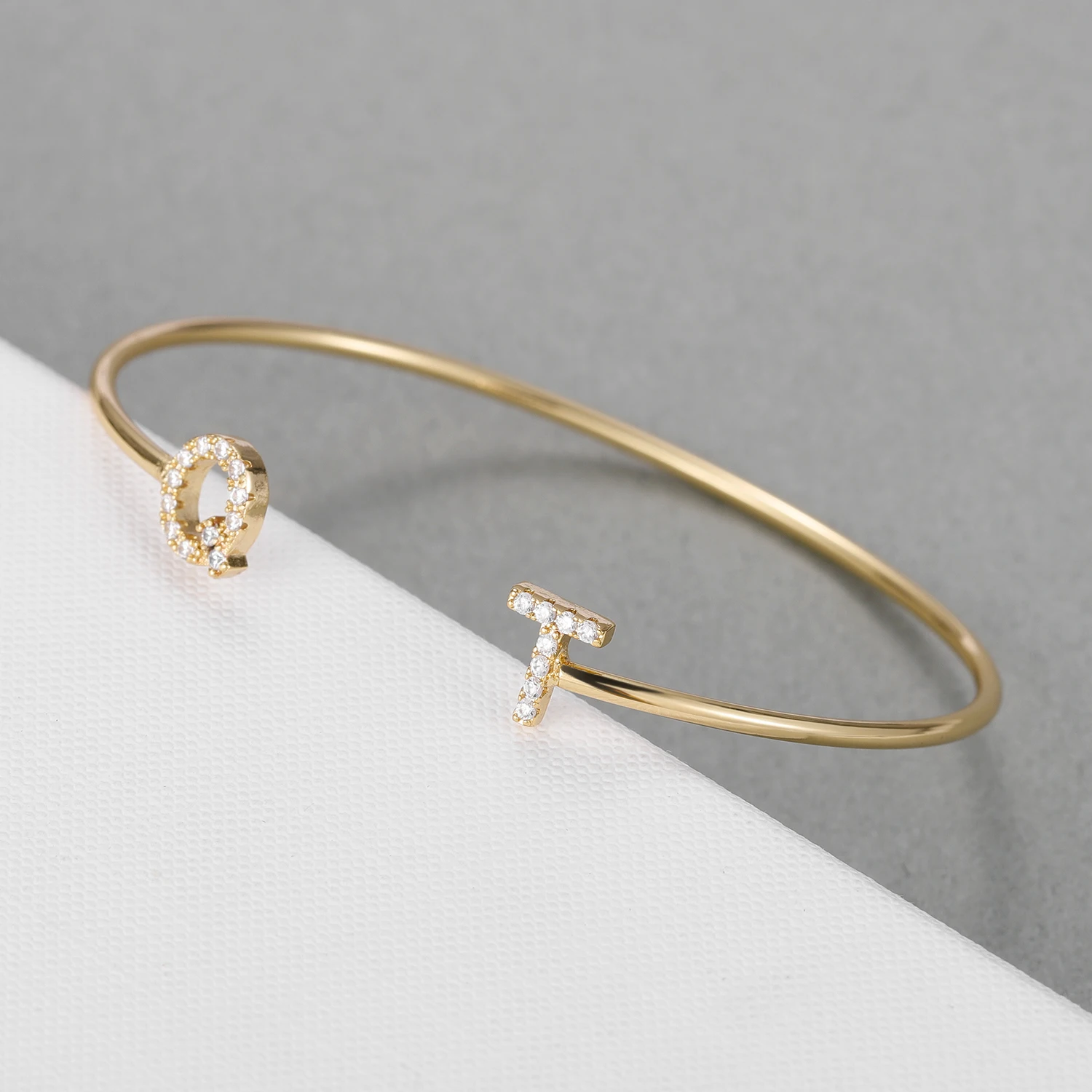 Qitian Custom Letter Bracelet Pave Initial Personalized Bangles For Women Unique Cuff Bracelets Crystal Bangle Jewelry Kpop Gift