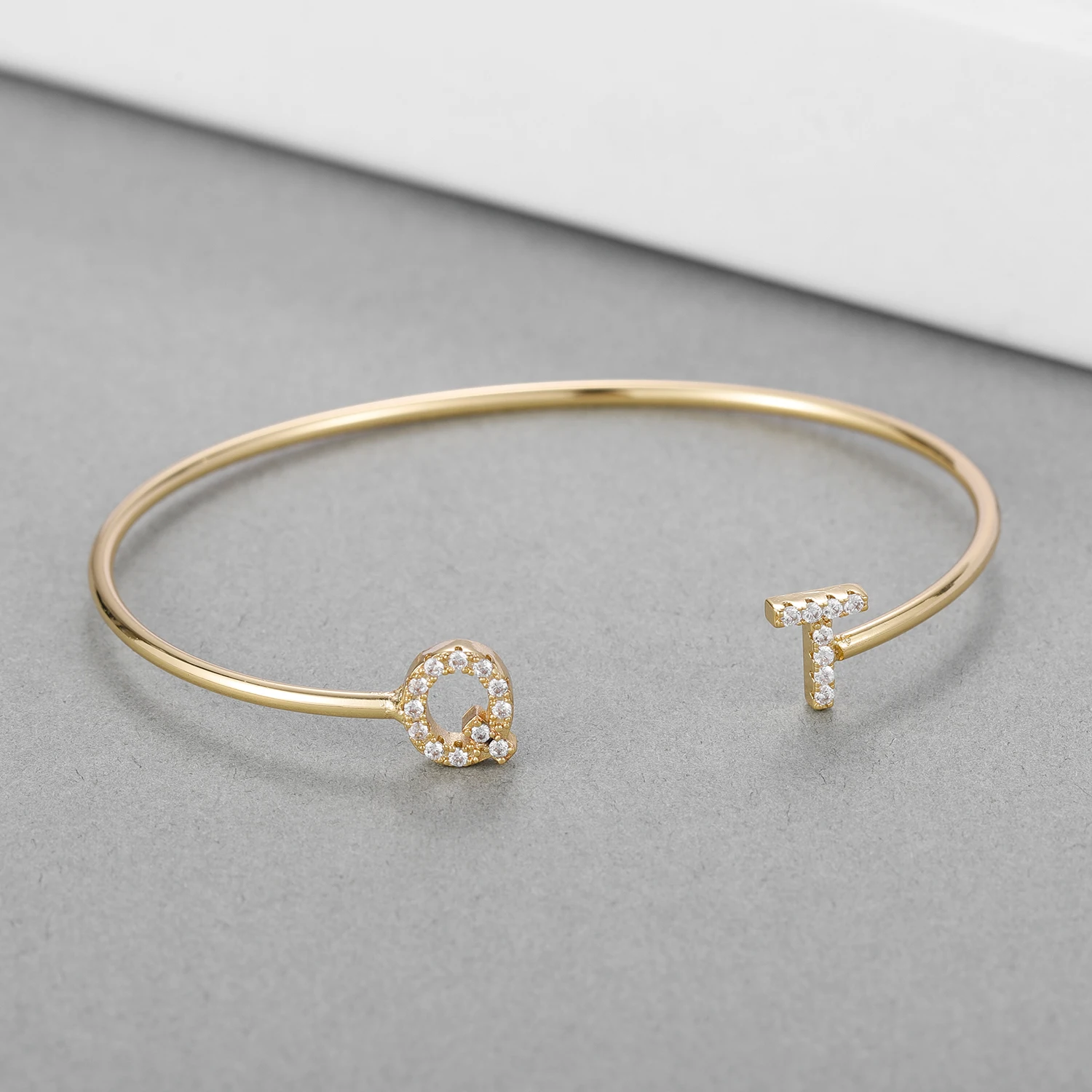 Qitian Custom Letter Bracelet Pave Initial Personalized Bangles For Women Unique Cuff Bracelets Crystal Bangle Jewelry Kpop Gift