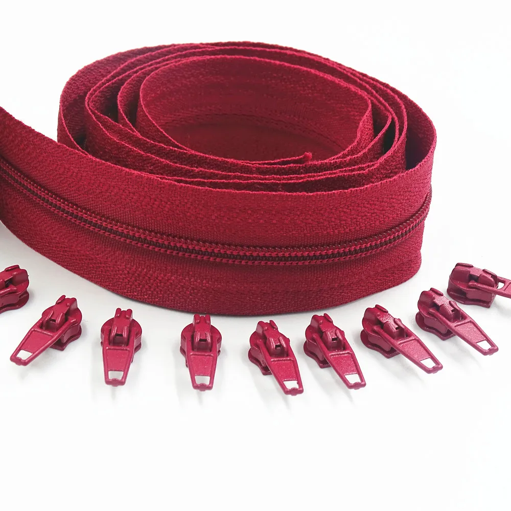 3#10 Meters Zipper By The Yard Nylon Coil Zippers with 20pcs Zipper Slider for Purses, Bags and Other Sewing Projects