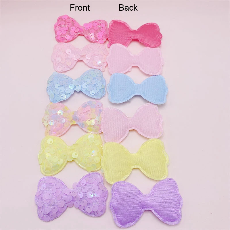 42Pcs/Lot 6*3.5cm Glitter Sequin Bowknot Padded Appliques For DIY Headband Accessories And Craft Clothes Sewing Supplies