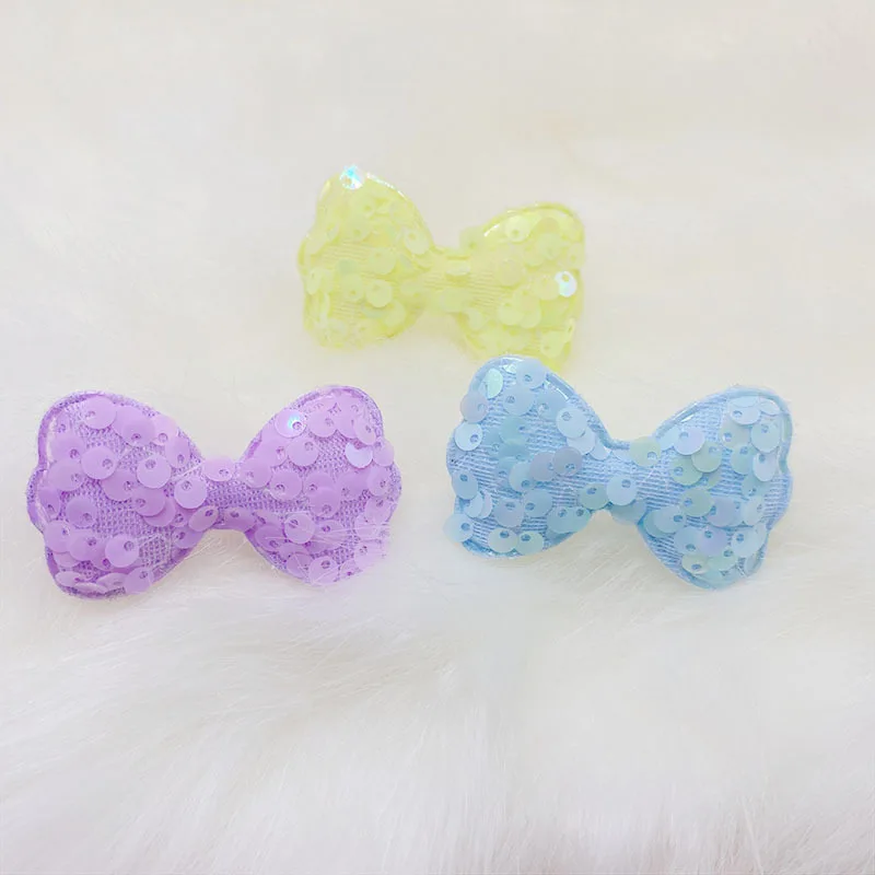 42Pcs/Lot 6*3.5cm Glitter Sequin Bowknot Padded Appliques For DIY Headband Accessories And Craft Clothes Sewing Supplies