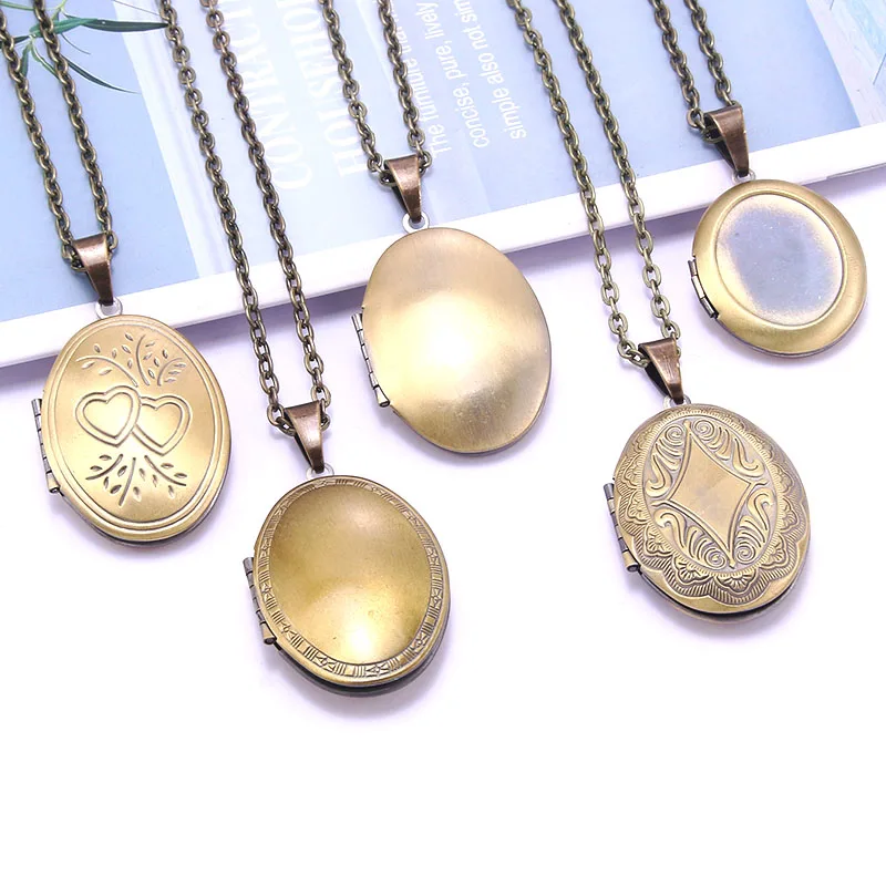 Copper Color Love Heart Locket Pendants for Women Men Openable Photo Frame Glossy Family Pet Picture Necklace Family Love Gift