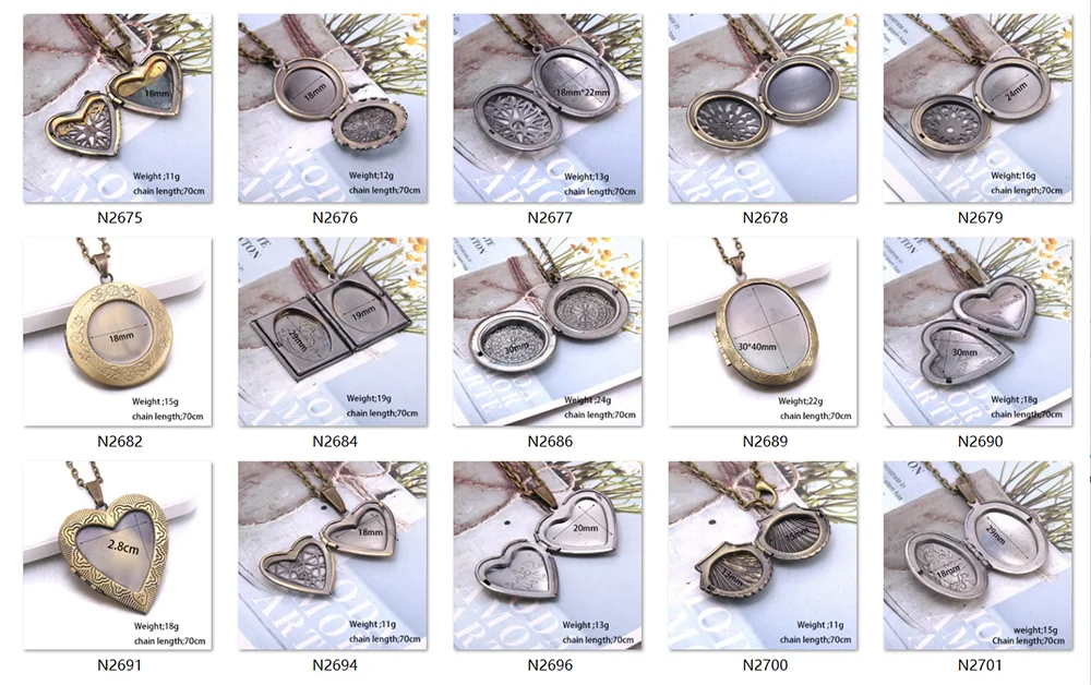 Copper Color Love Heart Locket Pendants for Women Men Openable Photo Frame Glossy Family Pet Picture Necklace Family Love Gift