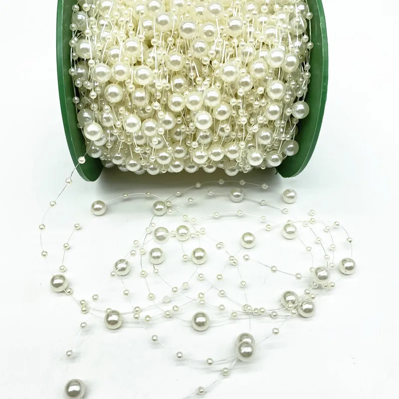 2 Yards 8+3mm Christmas Decoration Fishing Line Artificial Pearls Beads Chain Garland Flowers Wedding Party  #Ro