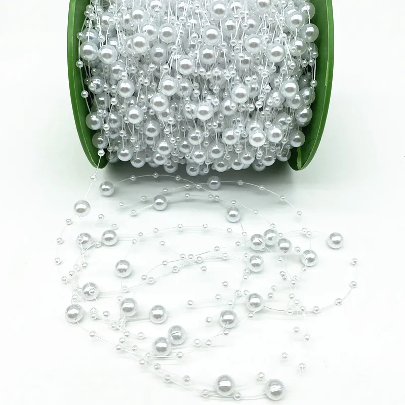 2 Yards 8+3mm Christmas Decoration Fishing Line Artificial Pearls Beads Chain Garland Flowers Wedding Party  #Ro