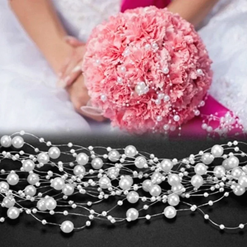 2 Yards 8+3mm Christmas Decoration Fishing Line Artificial Pearls Beads Chain Garland Flowers Wedding Party  #Ro