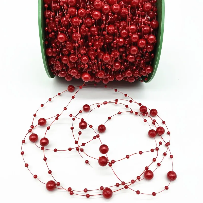 2 Yards 8+3mm Christmas Decoration Fishing Line Artificial Pearls Beads Chain Garland Flowers Wedding Party  #Ro