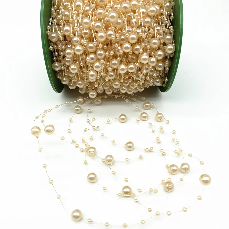 2 Yards 8+3mm Christmas Decoration Fishing Line Artificial Pearls Beads Chain Garland Flowers Wedding Party  #Ro