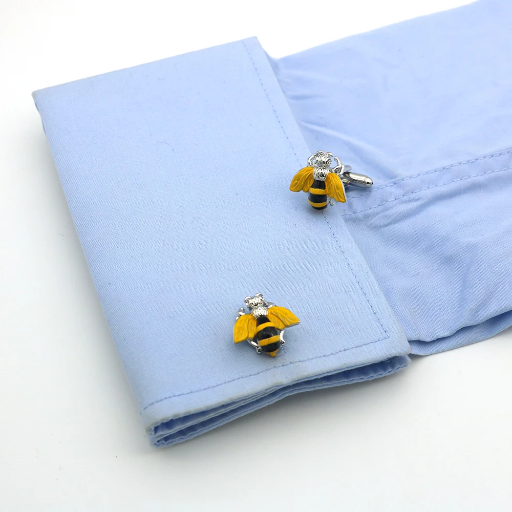 iGame Cute Bee Cuff Links Yellow Color Wasp Design Quality Brass Material Men's Cufflinks Wholesale & Retail