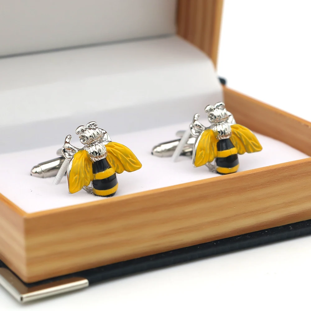 iGame Cute Bee Cuff Links Yellow Color Wasp Design Quality Brass Material Men's Cufflinks Wholesale & Retail