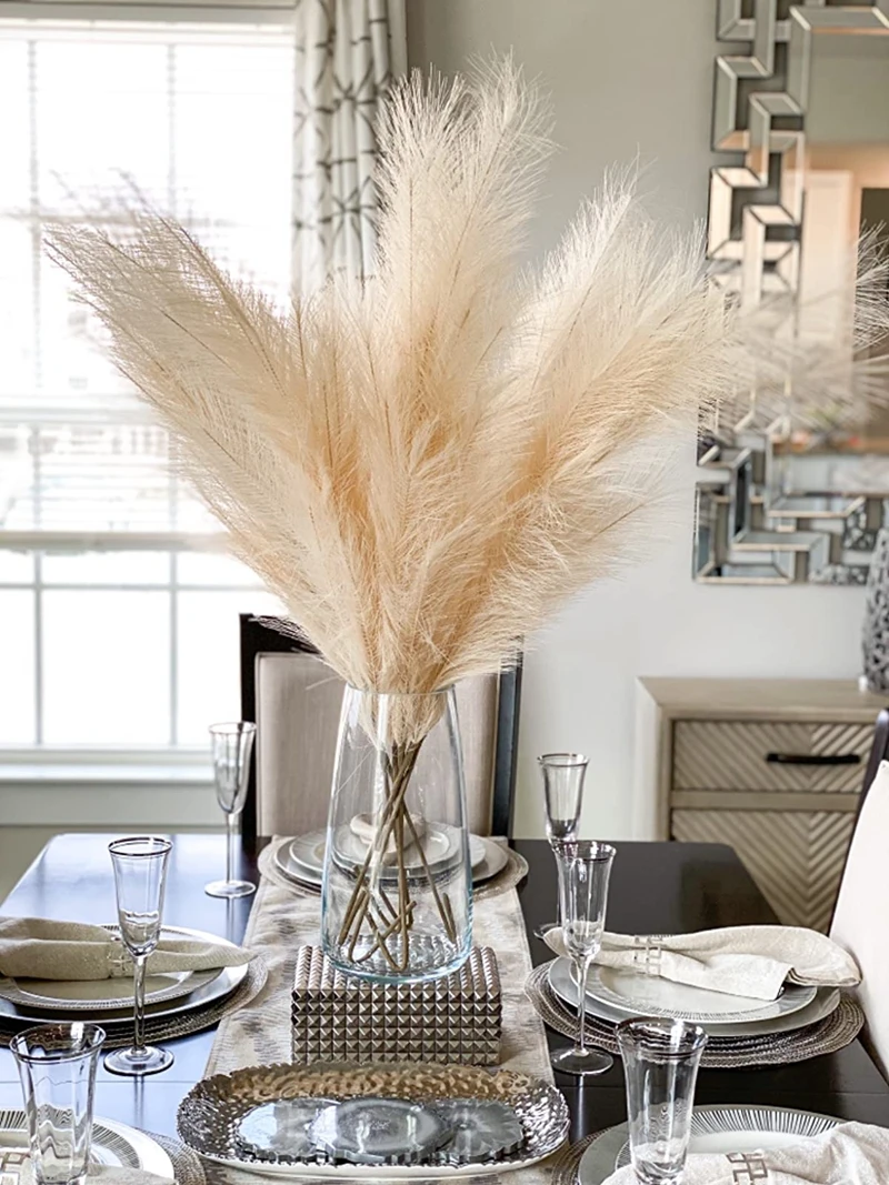 5Pcs Faux Pampas Grass Large 120/100/85cm Flower Bouquet Fake Artificial Pampas Grass Decor Tall Fluffy Stems Living Room Decor