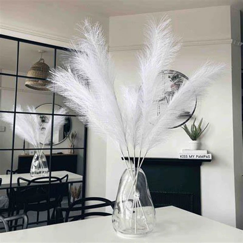 5Pcs Faux Pampas Grass Large 120/100/85cm Flower Bouquet Fake Artificial Pampas Grass Decor Tall Fluffy Stems Living Room Decor