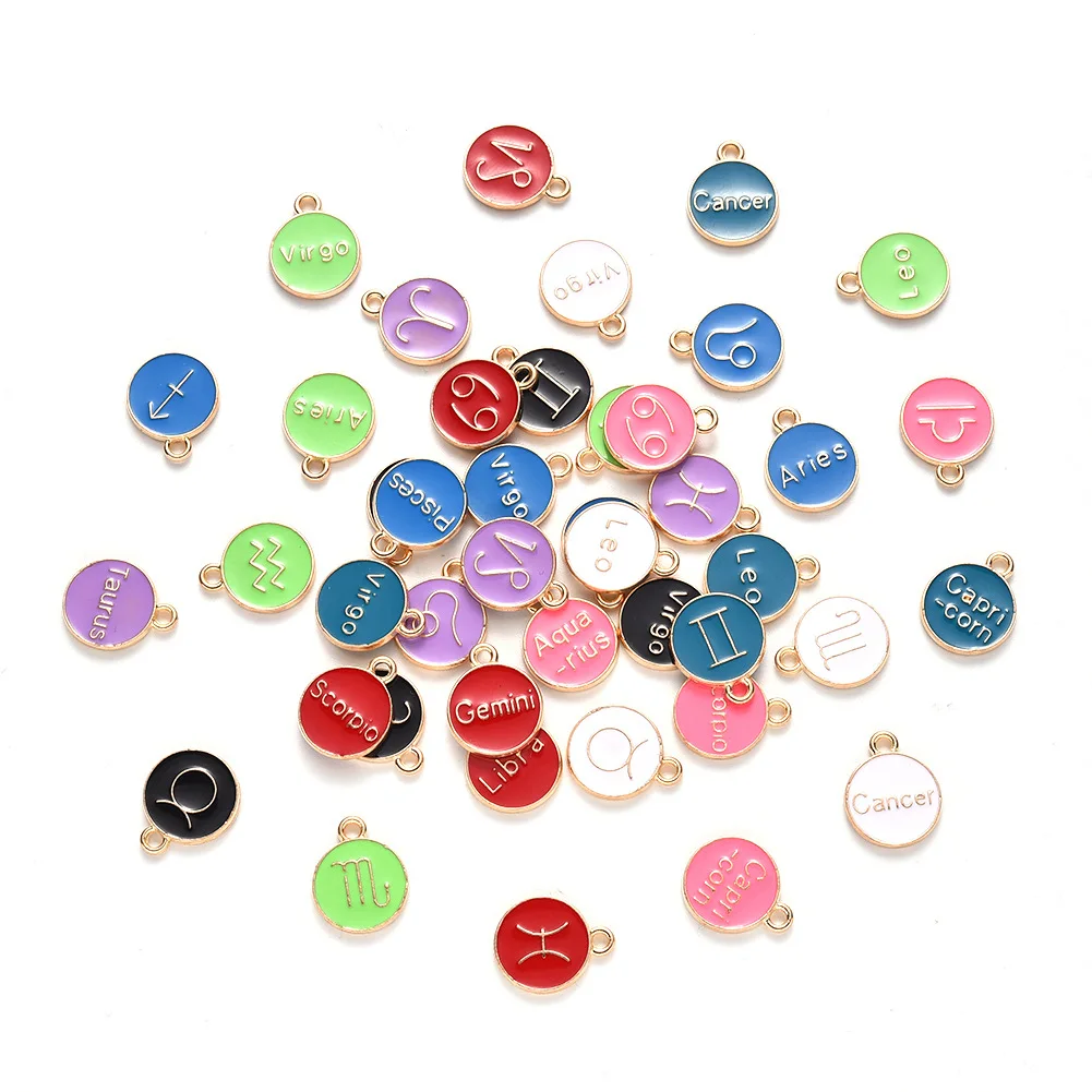 12pcs/lot 15x12mm 12 Constellation Charms Double Face Enamel Charms Charms Pendants Jewelry Making Handmade Craft Accessories