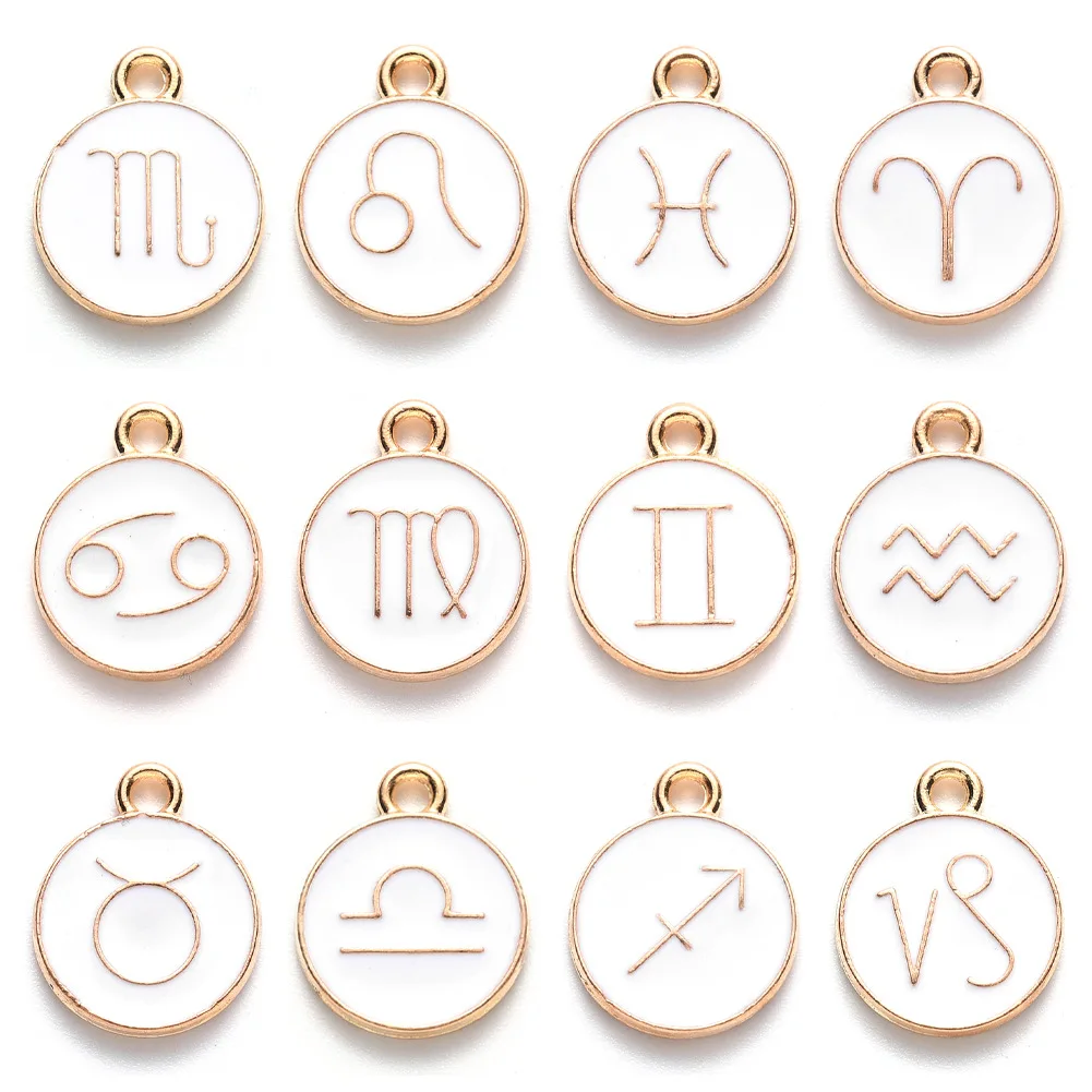 12pcs/lot 15x12mm 12 Constellation Charms Double Face Enamel Charms Charms Pendants Jewelry Making Handmade Craft Accessories