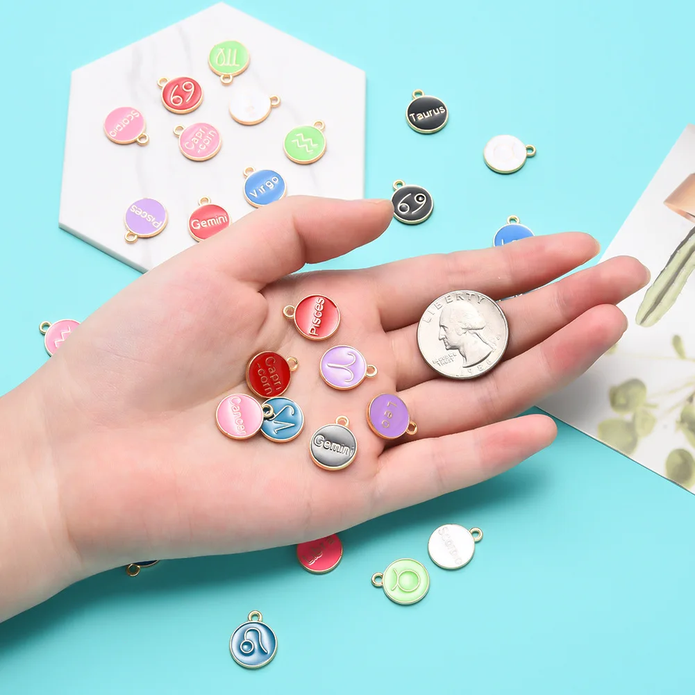 12pcs/lot 15x12mm 12 Constellation Charms Double Face Enamel Charms Charms Pendants Jewelry Making Handmade Craft Accessories