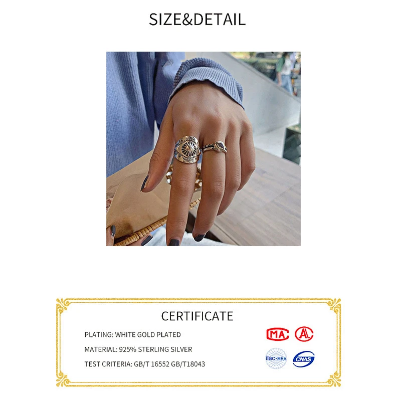 BFCLUB Silver Color Punk Hiphop Rings for Women Couples New Fashion Vintage Handmade Thai Silver Party Jewelry Gifts